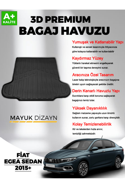 Mayuk Dizayn Fiat Egea Sedan 2015 Sonrası MYK 3D Premium Yumuşak Bagaj Havuzu