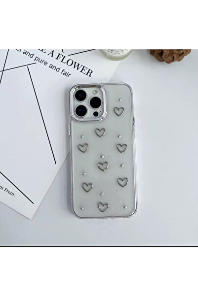 Caseji iPhone 16 Pro Max Uyumlu 3D Kalpli Işltılı Simli Kılıf