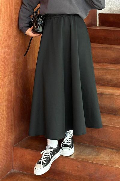 lamelif Scuba Fabric Flared Φούστα Μαύρη