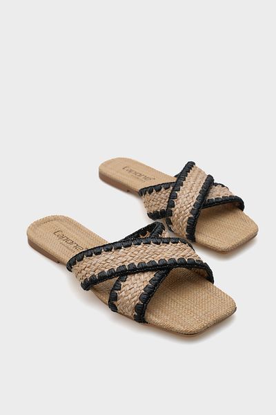 Capone Outfitters Papuci de damă Kiley cu toc plat, paie, cu vârf tocit, cu bretele încrucișate