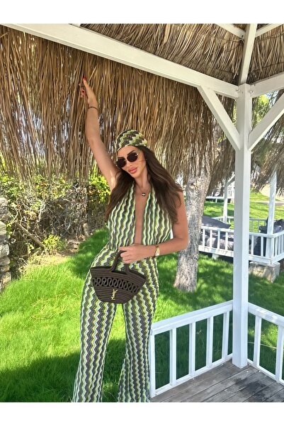 İambabydesign yeşil tulum ve bandana takım