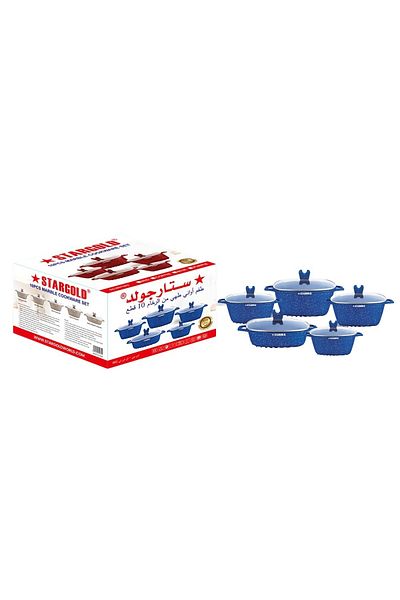 Generic Stargold 10-piece Nonstick Granite Cookware Set – Blue Marble Finish With Glass Lids