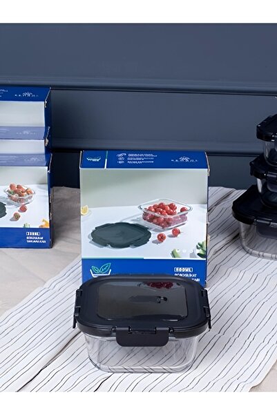 ONAY HOME حاوية تخزين مربعة من الزجاج الأسود من فريشلوك 300 مل - 101