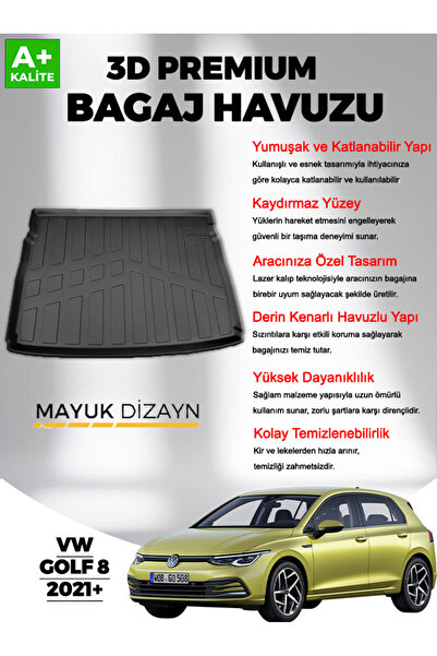 Mayuk Dizayn Volkswagen Golf 8 2021 Sonrası MYK 3D Premium Yumuşak Bagaj Havuzu