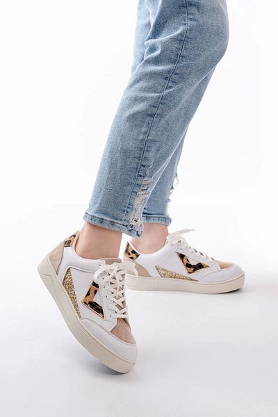TB Terzi Bey Sv-01 White Leopard Patterned Lace-Up Women's Sports Shoes