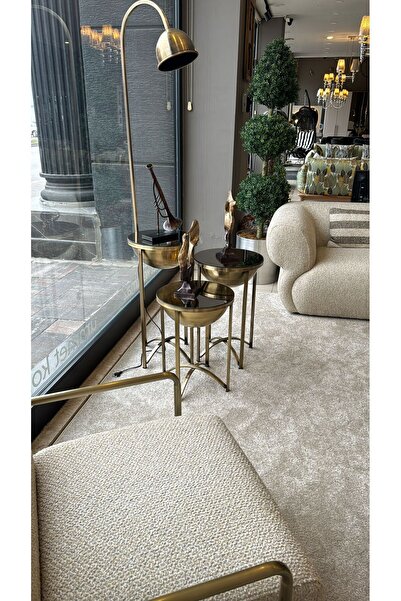 Kreazen Alaz Lambader 3 Adet Zigon Sehpa - Eskitme Gold