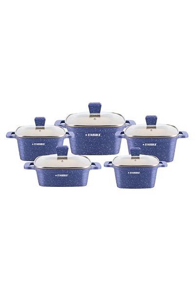 Generic Stargold 10-piece Nonstick Granite Cookware Set–elegant Cookware Set With Square Pots And Glass Lids