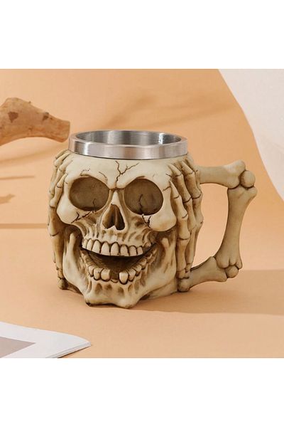 OEM Stainless steel and resin beer mug in the shape of a skeleton skull, 400 ml