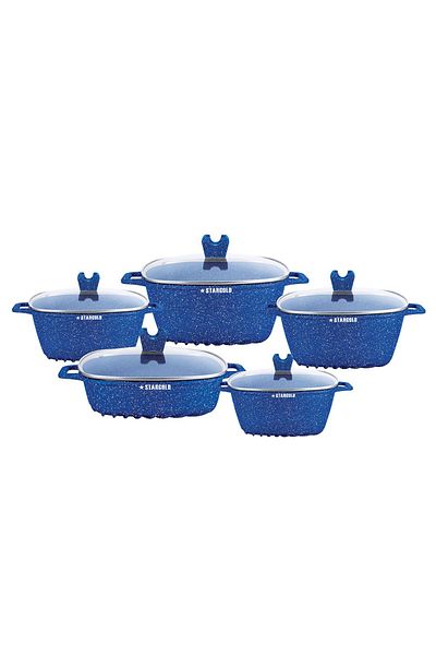 Generic Stargold 10-piece Nonstick Granite Cookware Set – Blue Marble Finish With Glass Lids