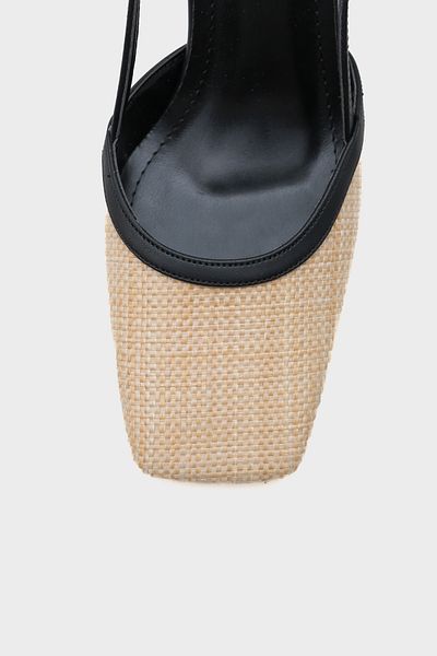 Capone Outfitters Paige Open Back Blunt Toe Thick Heeled Straw Damenschuhe