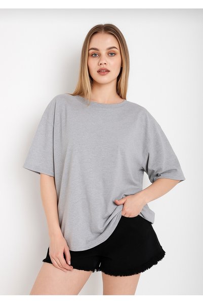zürafa beneği Kadın Gri Oversize T-shirt