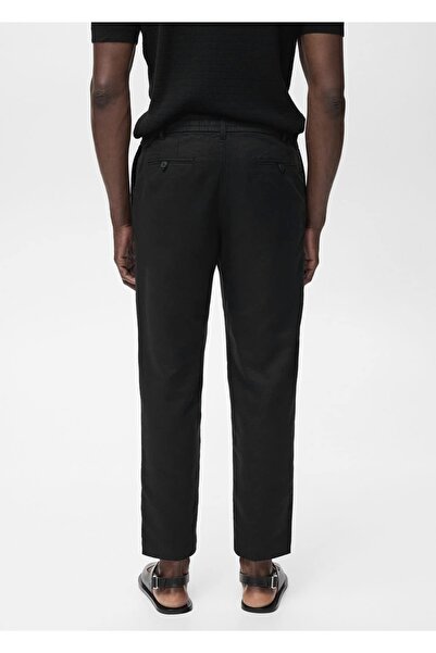MANGO Man Slim fit keten beli büzgülü ipli pantolon