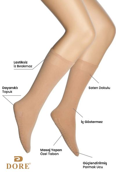 Dore Original Women's 2 Pairs Premium Massage Socks Below Knee 1St Quality Super Stretchy Socks - Skin Color