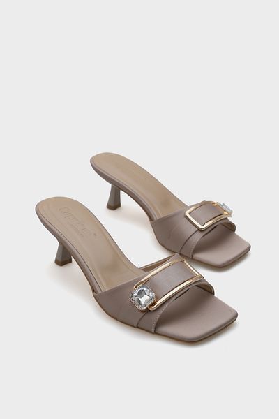 Capone Outfitters Mina Blunt Toe Medium Heeled Stone Single Strap Women's Slippers