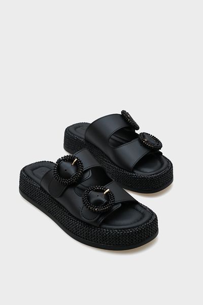 Capone Outfitters Papuci de damă confortabili cu toc cu pană cu cataramă dublă Marla