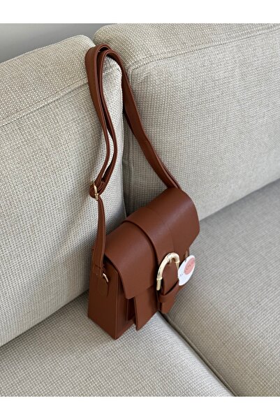 BAGLOVİS Vintage Belt Buckle Detail Box Taba Women's Shoulder Bag