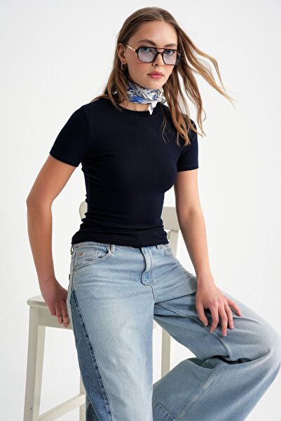 Mixray 2010 Γυναικείο T-Shirt Basic Slim Fit Navy Blue