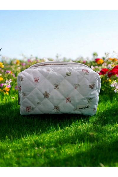 nartella Soft Floral Quilted Makeup Bag Large Size Cosmetic Bag Organizer Washable