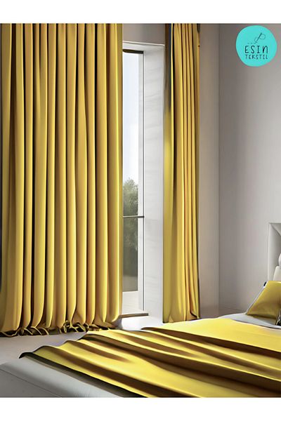 esin tekstil Mustard Color Blackout Light Proof Extra-Forced Blackout Sunshade Curtain