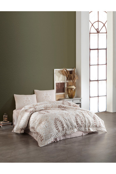 Kristal Ranforce Quilted Duvet Cover Set Double Four Seasons Alaçatı Dry Rose