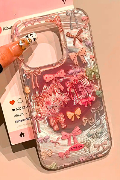 EWEC iPhone 13/14 Uyumlu Rengarenk Fiyonk Tasarım Hologramlı Ins Style IMD Premium Telefon Kılıfı