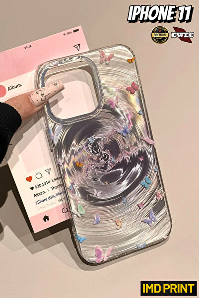 EWEC iPhone 11 Uyumlu Renkli Kelebek Tasarımlı Hologramlı Ins Style IMD Premium Telefon Kılıfı