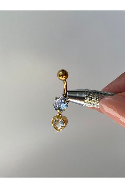 kurukafagift Heart Zircon Stone Dangle Steel Belly Piercing