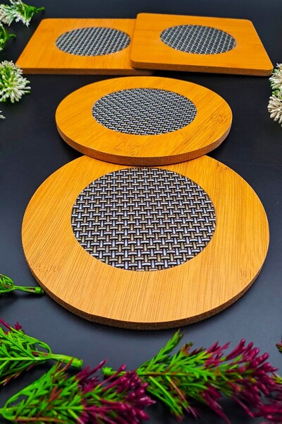 SWENCRAFT WEST HOME LÜX 4 lü Bambu Çelik Telli Nihale Ahşap Tencere Tava Çaydanlık Atlığı