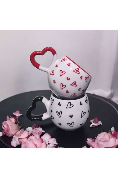 İZart 2 'Li Heart Handle مفصلة مخصصة منقوشة عزيزي القدح السيراميك المطرزة يدويا