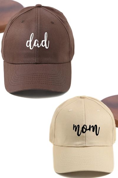 ŞapkaMania Handwritten Dad & Mom 2-Piece Basic Baseball Cap Set
