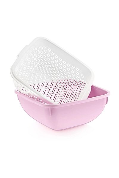 Melkan Home 4 Liter Multi-Purpose Strainer & Bowl Set with Strainer |   Double Practical Kitchen Strainer Square Bowl - Powder