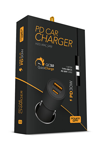 POWERWAY Cc36 Araç Içi Çakmaklık Hızlı Şarj Cihazı 30w Pd Qc 3.0 Type-c & Usb Çıkışlı Type-c Şarj Kablosu
