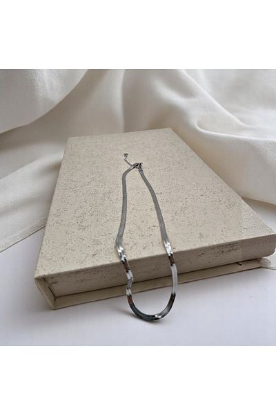 LOPY High Quality 316L Steel Italian Scrunch Unisex Silver Color Flat Chain Necklace 45 cm
