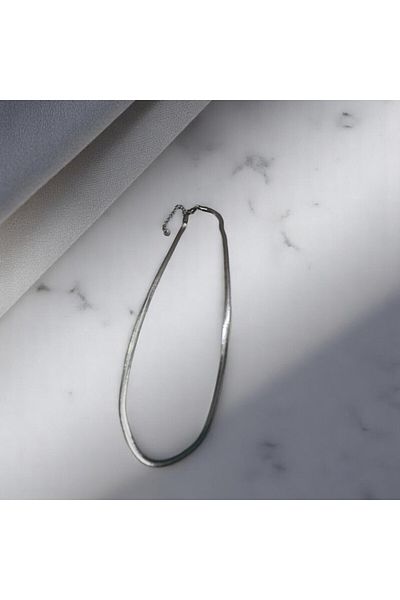LOPY High Quality 316L Steel Italian Scrunch Unisex Silver Color Flat Chain Necklace 45 cm