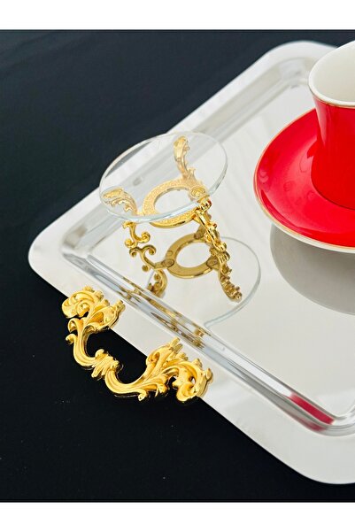 Melinda home Stainless Steel Square Removable Handle Detailed Tea, Coffee, Treat Serving Presentation Tray 21X21