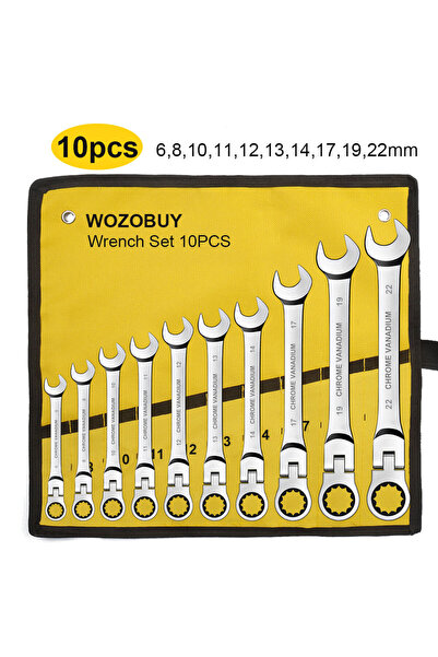 Choice8 10pcs Ratcheting Combination Wrench Set, 6-23mm Metric Flex Head Ratc...
