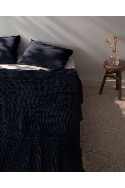 Madame Coco Beatrice Tagesdecke für Doppelbett, 100 % Baumwolle, Marineblau