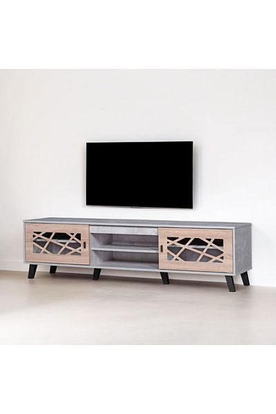 Generic Modern Wooden TV Table 180cm with Storage Drawers - Gray and Beige