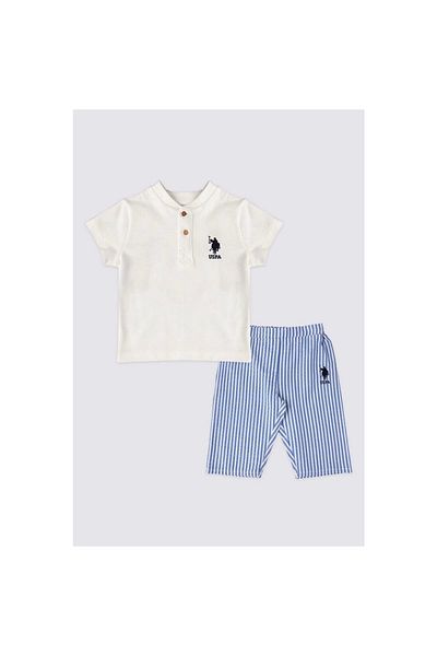 U.S. Polo Assn. يو اس بولو اسنطقم بنطلون تي شيرت للأطفال الرضع كريمي USB1879
