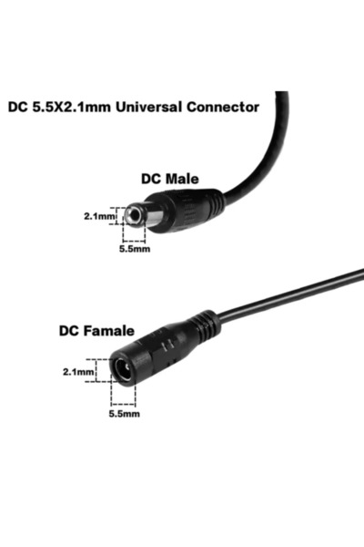 SONREİR EC-5 AWG23 5 Metre Power Güç Uzatma Kablosu – 12V DC Wifi Kamera Modem Kayıt Cihazı Uyumlu