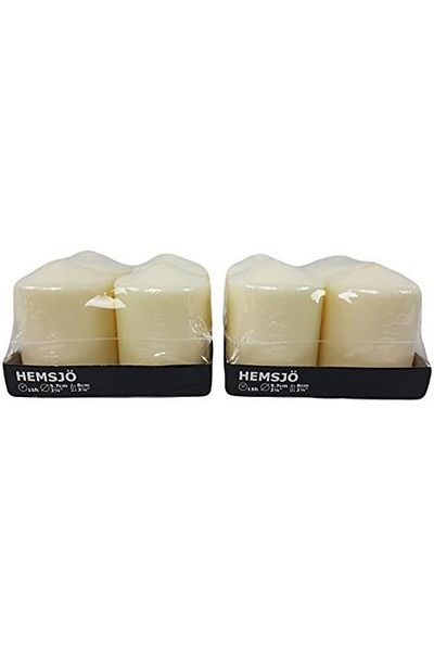 IKEA Hemsjö White Pillar Candles – 8-pack (2 SETS) Unscented, Long-lasting, Drip-free Candles