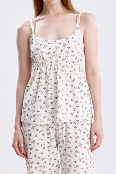 Laperissa Women's Rope Strap Viscose Pikachu Patterned Pajama Set Light and Comfortable Sleep Set