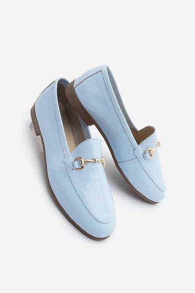 Marjin Damskie oryginalne skórzane mokasyny z łańcuszkiem, codzienne buty Tanle Blue, lakierowana skóra