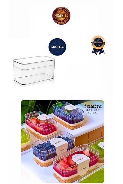 figanlar ambalaj 1St Quality 10Pcs 300Cc Crystal Plastic Rectangular Prism Dessert Bowl (with Lid)