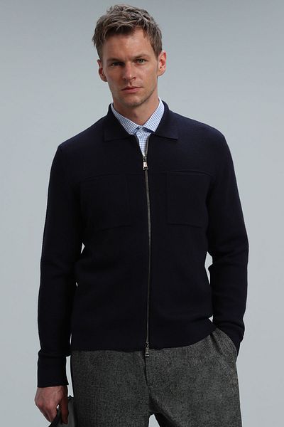 Lufian Noble Men's Cardigan Navy Blue