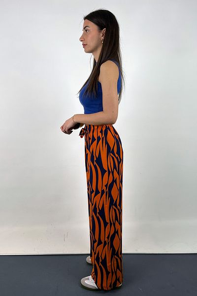 Love The Wind Patterned Viscose Draped Palazzo Trousers