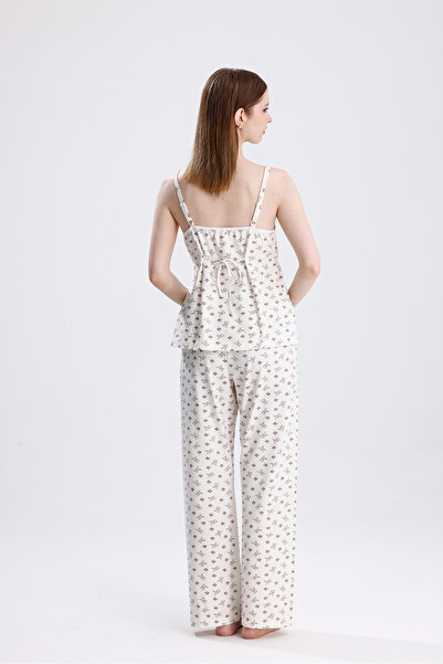 Laperissa Women's Rope Strap Viscose Pikachu Patterned Pajama Set Light and Comfortable Sleep Set