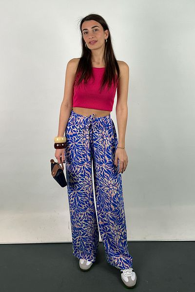 Love The Wind Patterned Viscose Draped Palazzo Trousers