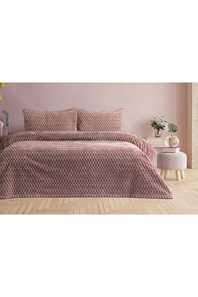 Merinos 3 Piece Double Blanket Set - 220X240 Rose