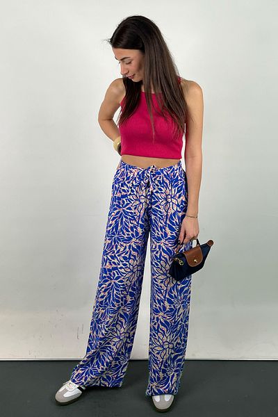 Love The Wind Patterned Viscose Draped Palazzo Trousers